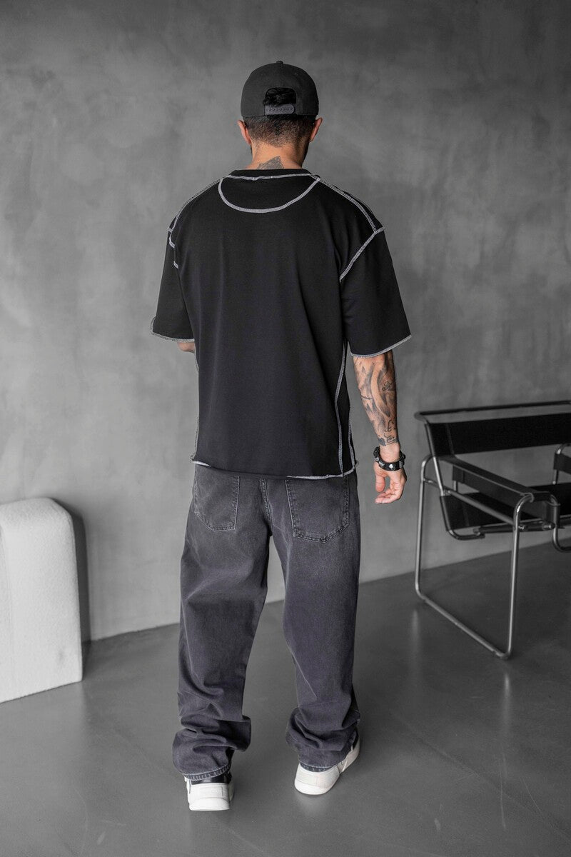 CONTRAST STITCH T-SHIRT BLACK 1811