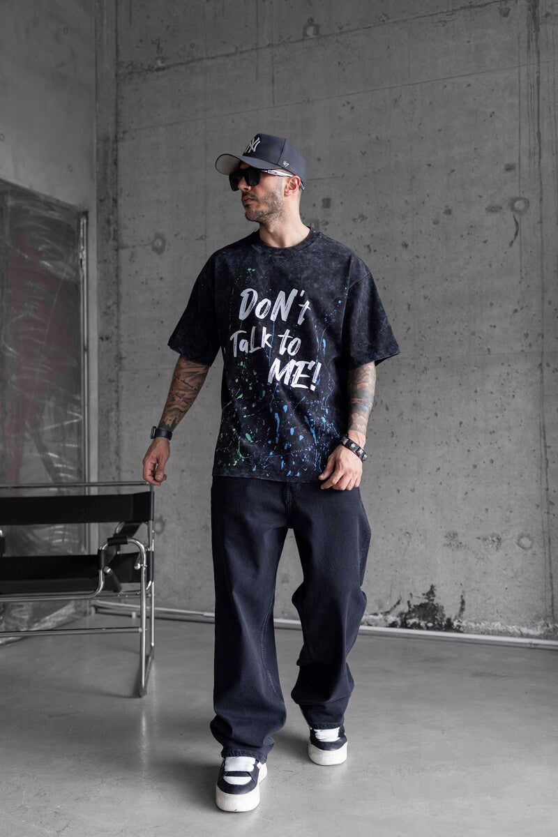 DONT TALK ME PRINTED WASHED T-SHIRT BLACK 1759