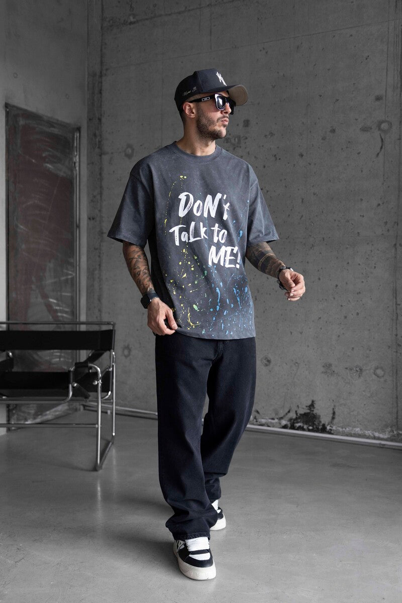 DONT TALK ME PRINTED WASHED T-SHIRT GRAY 1759