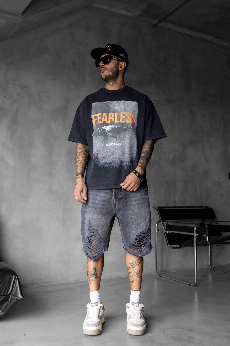 FEARLESS Printed Oversize Black T-Shirt 1858