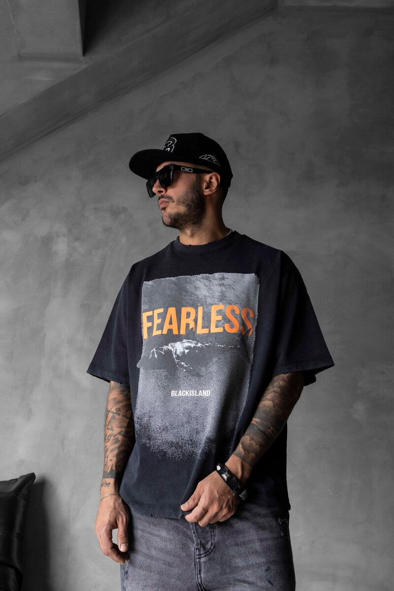 FEARLESS Printed Oversize Black T-Shirt 1858