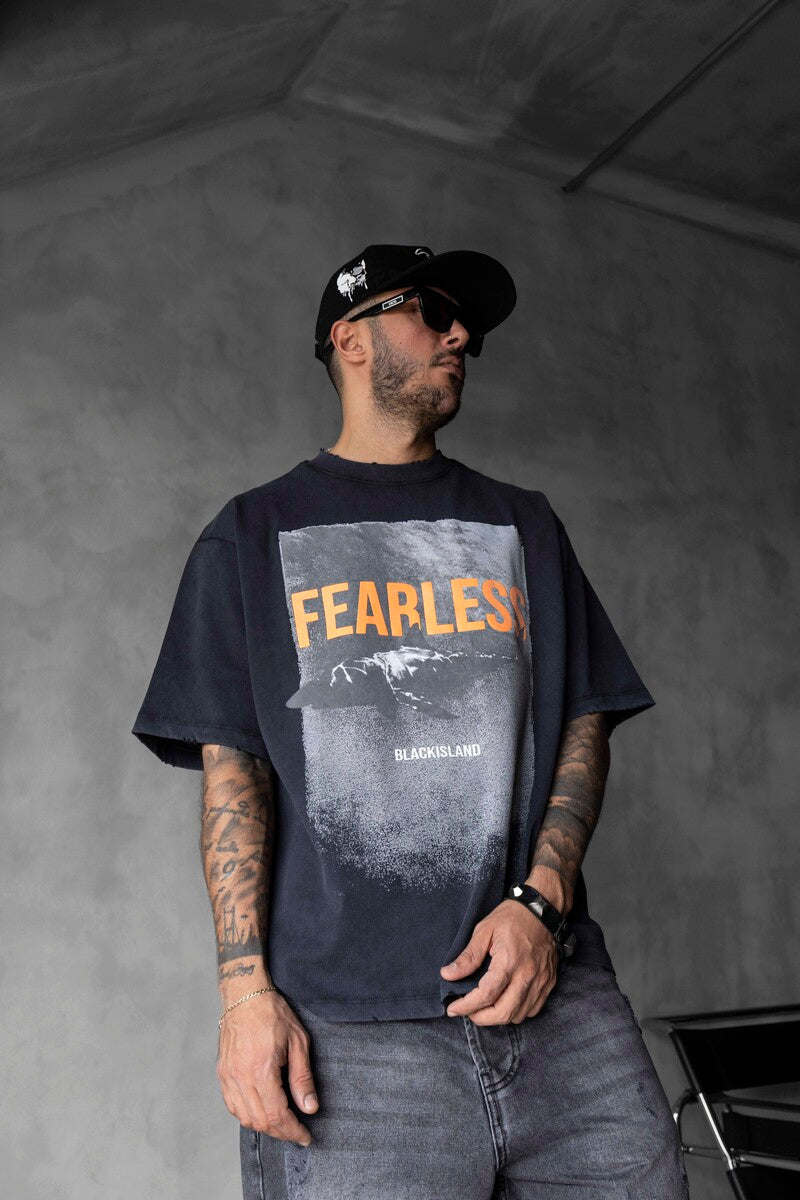 FEARLESS Printed Oversize Black T-Shirt 1858