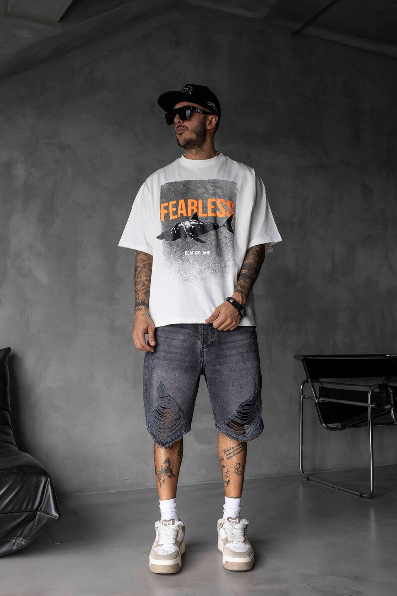 FEARLESS Printed Oversize White T-Shirt 1858