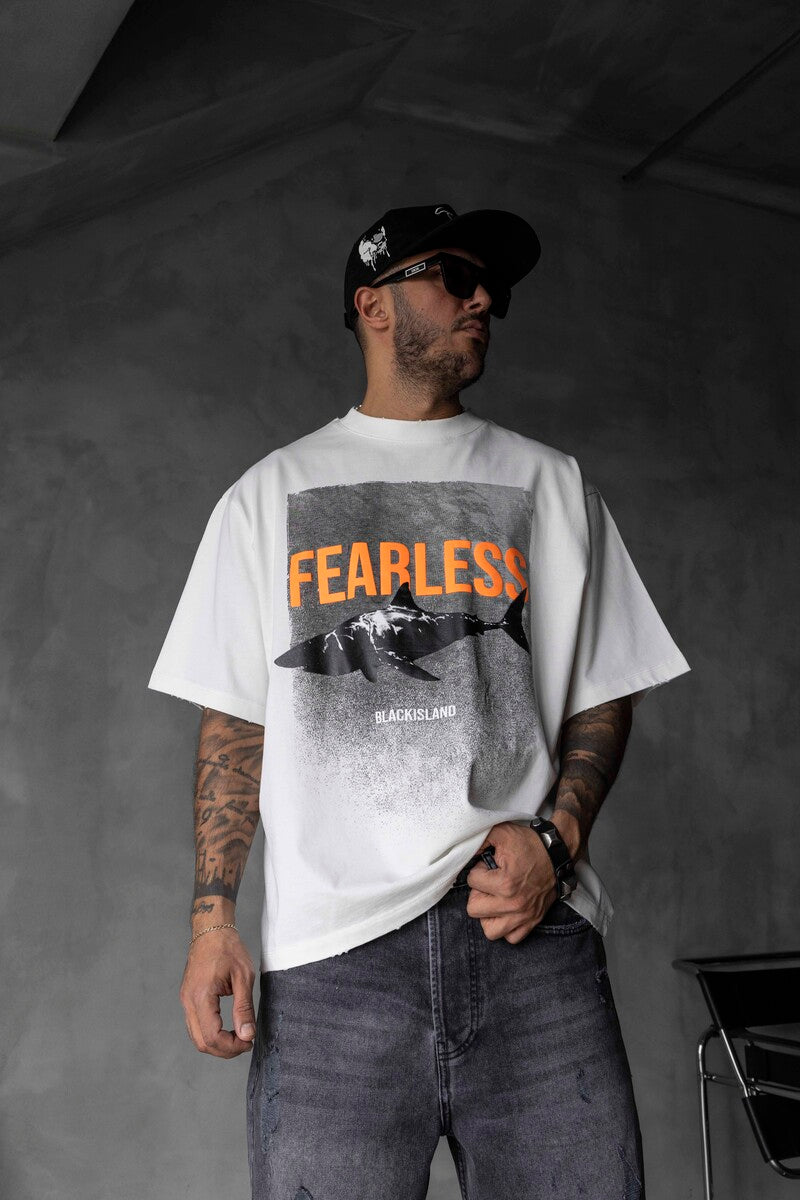 FEARLESS Printed Oversize White T-Shirt 1858