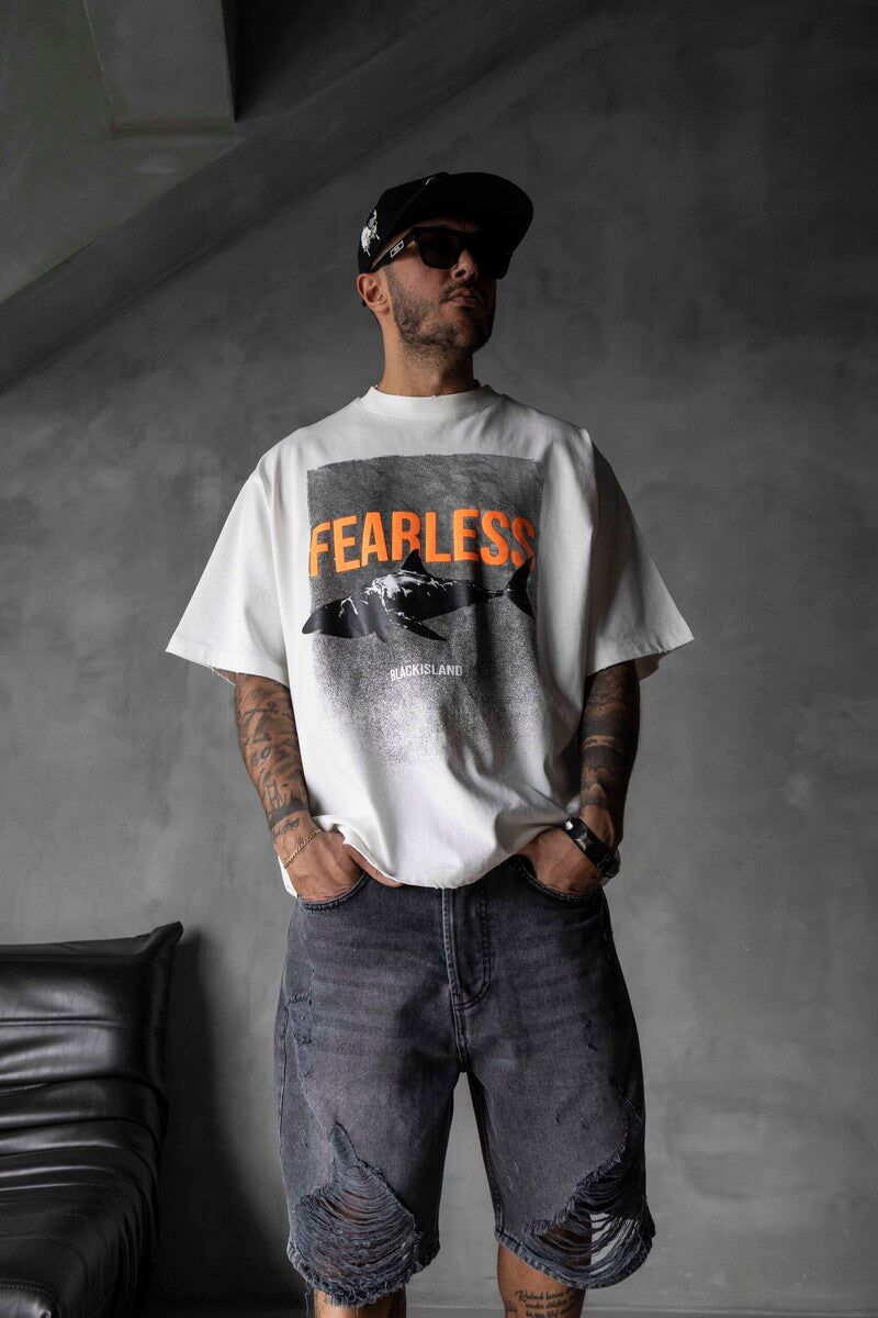 FEARLESS Printed Oversize White T-Shirt 1858