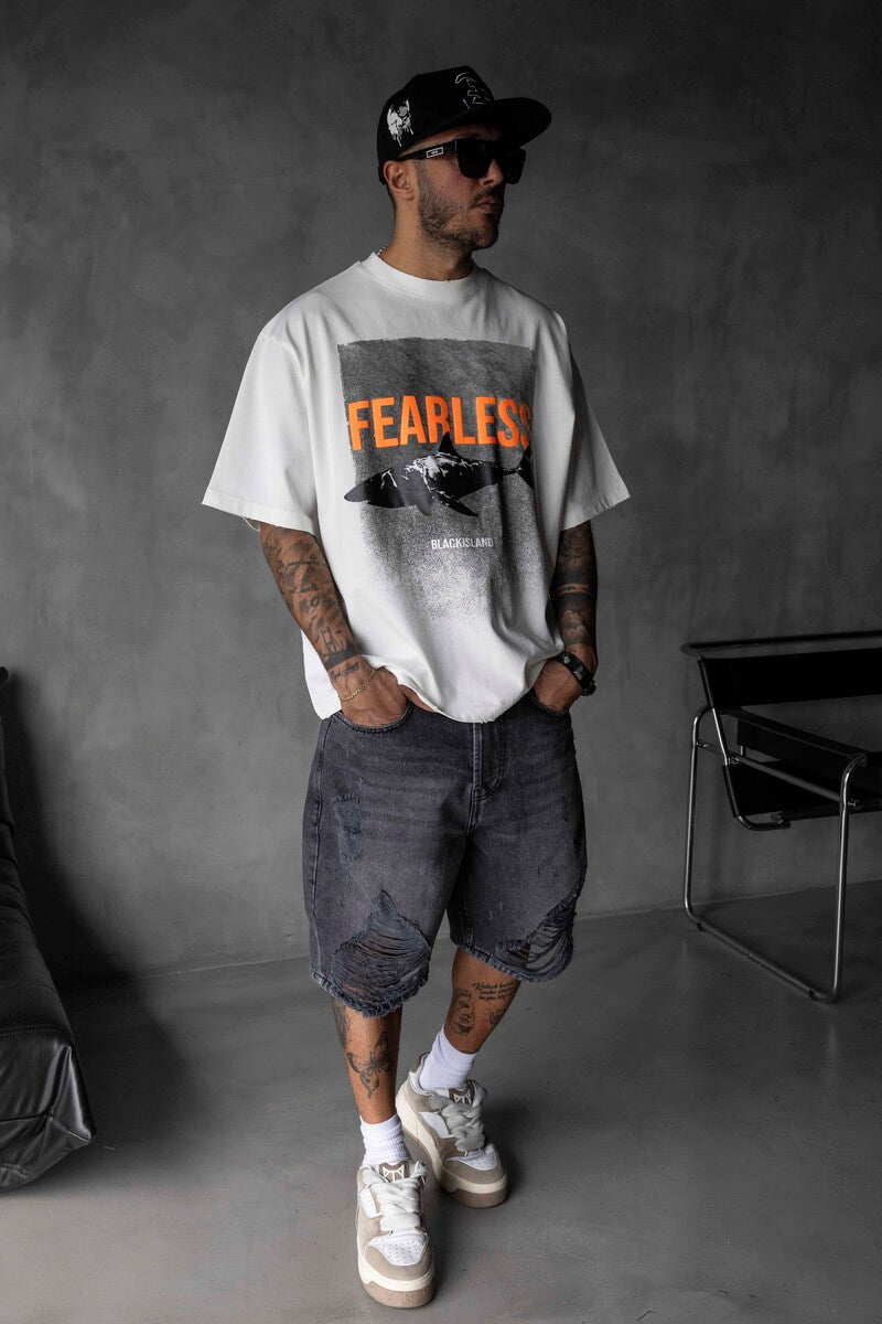 FEARLESS Printed Oversize White T-Shirt 1858
