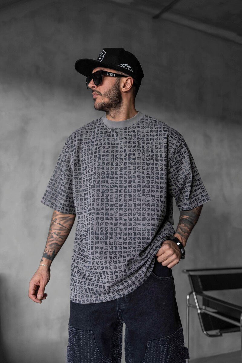 Full Print Statement Gray T-shirt 1841
