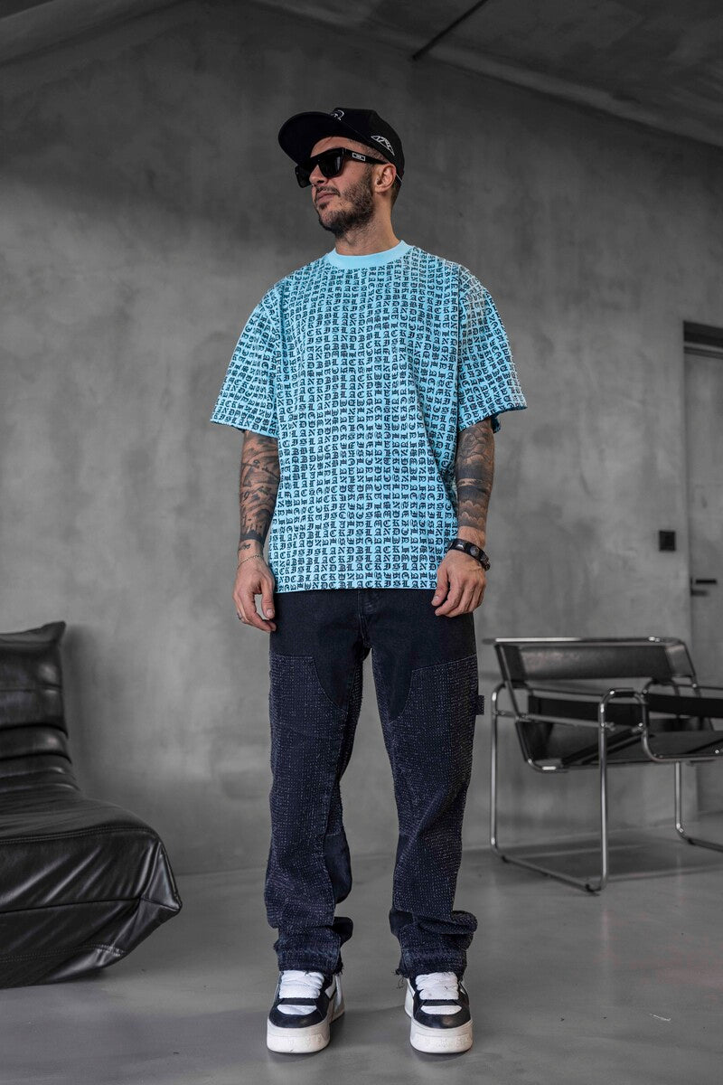 Full Print Statement Light Blue T-shirt 1841