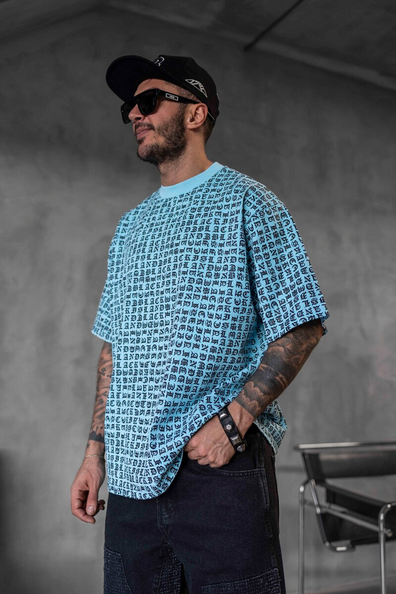 Full Print Statement Light Blue T-shirt 1841