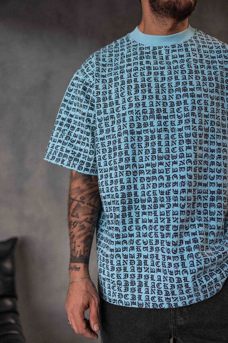 Full Print Statement Light Blue T-shirt 1841