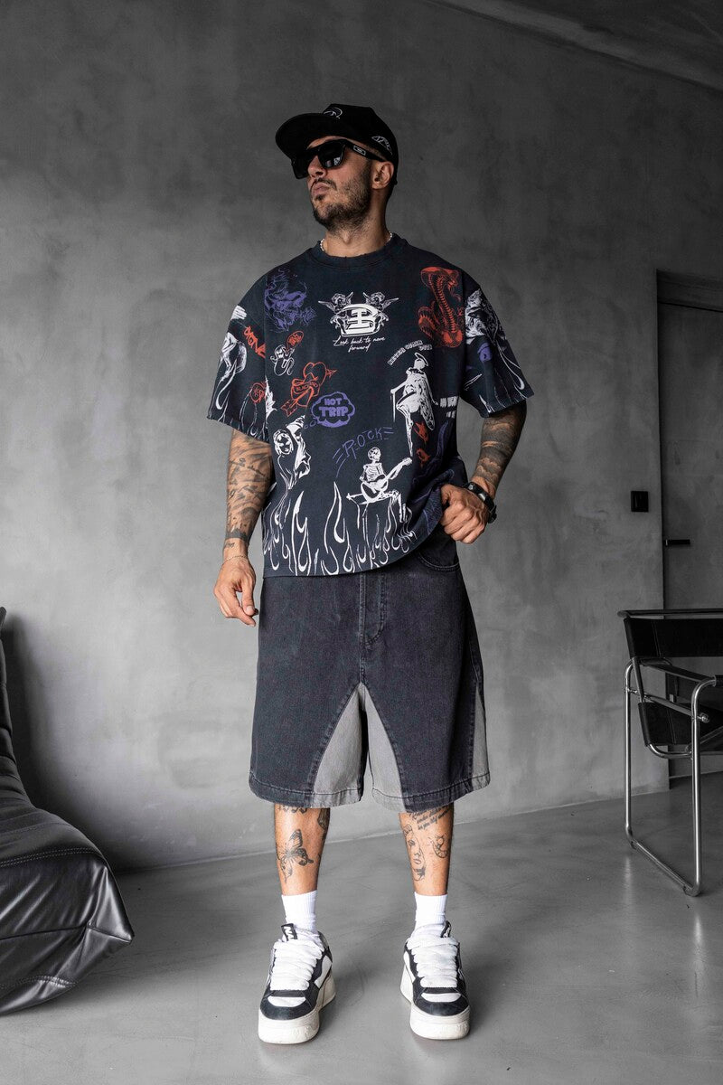 Full Printed T-shirts Black 1880