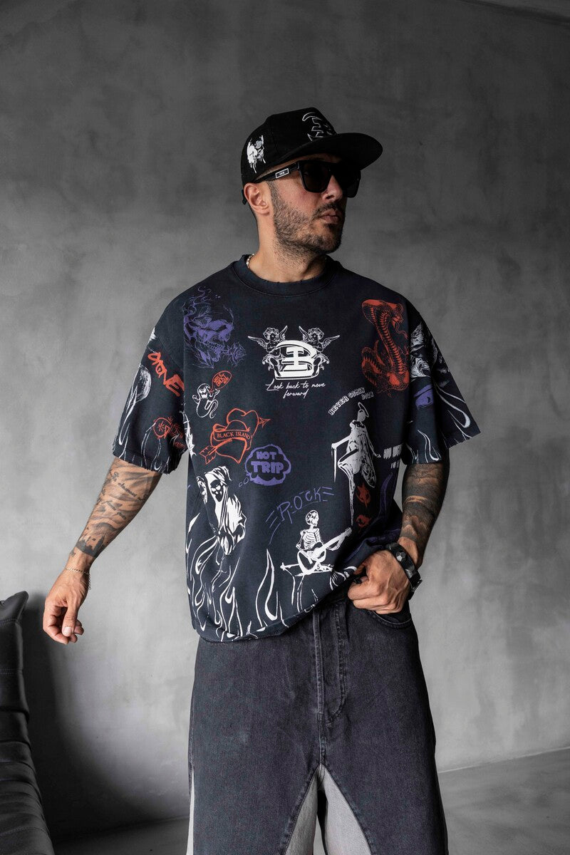 Full Printed T-shirts Black 1880