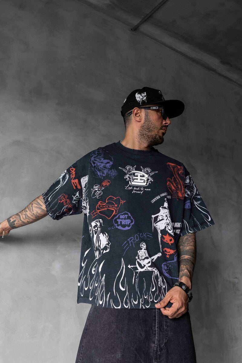 Full Printed T-shirts Black 1880