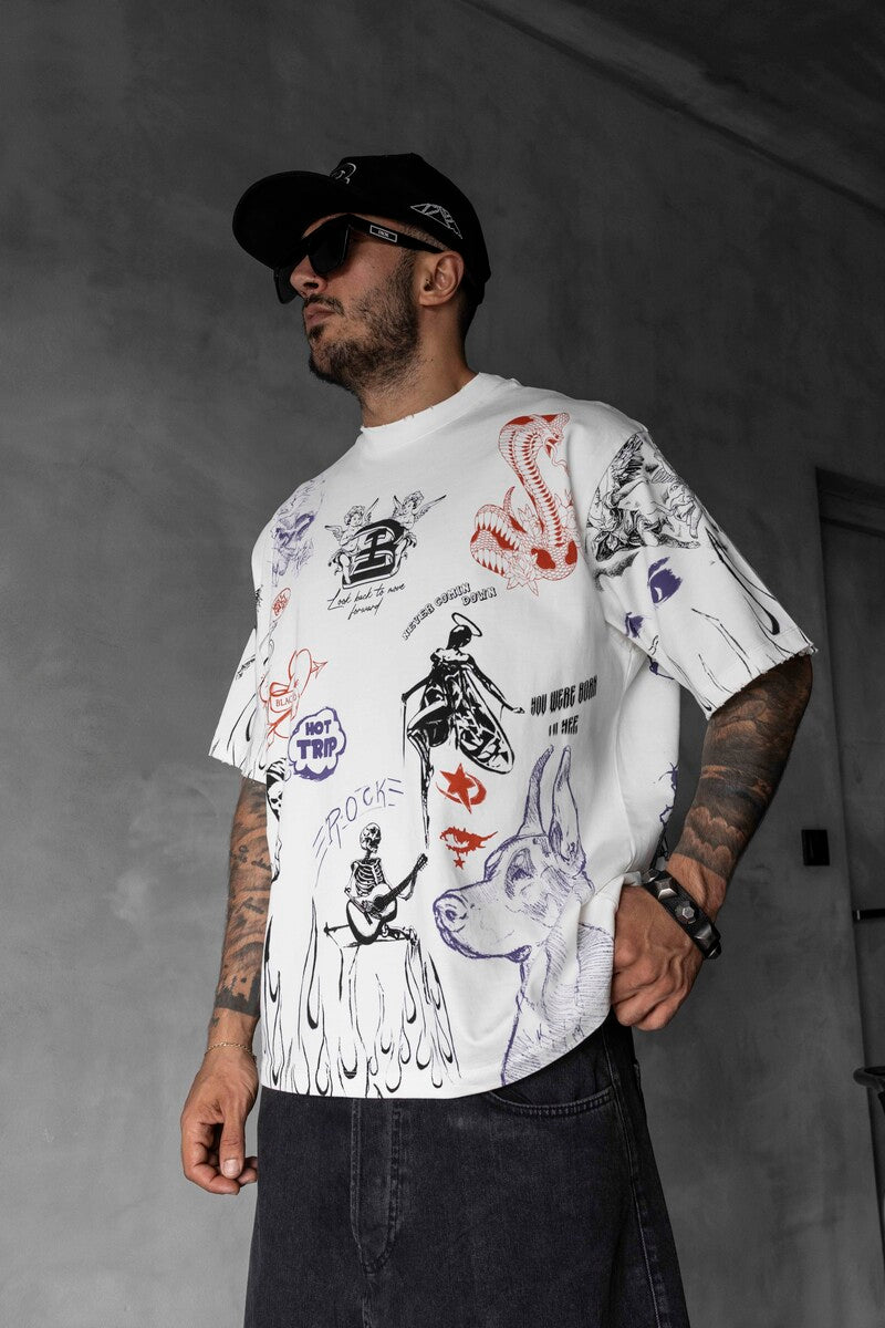 Full Printed T-shirts White 1880