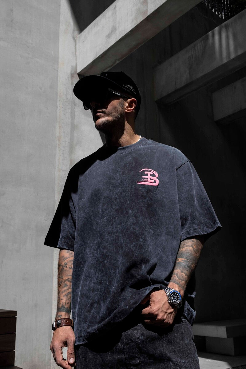 Graffiti Print Oversized Washed Black T-Shirt 1860