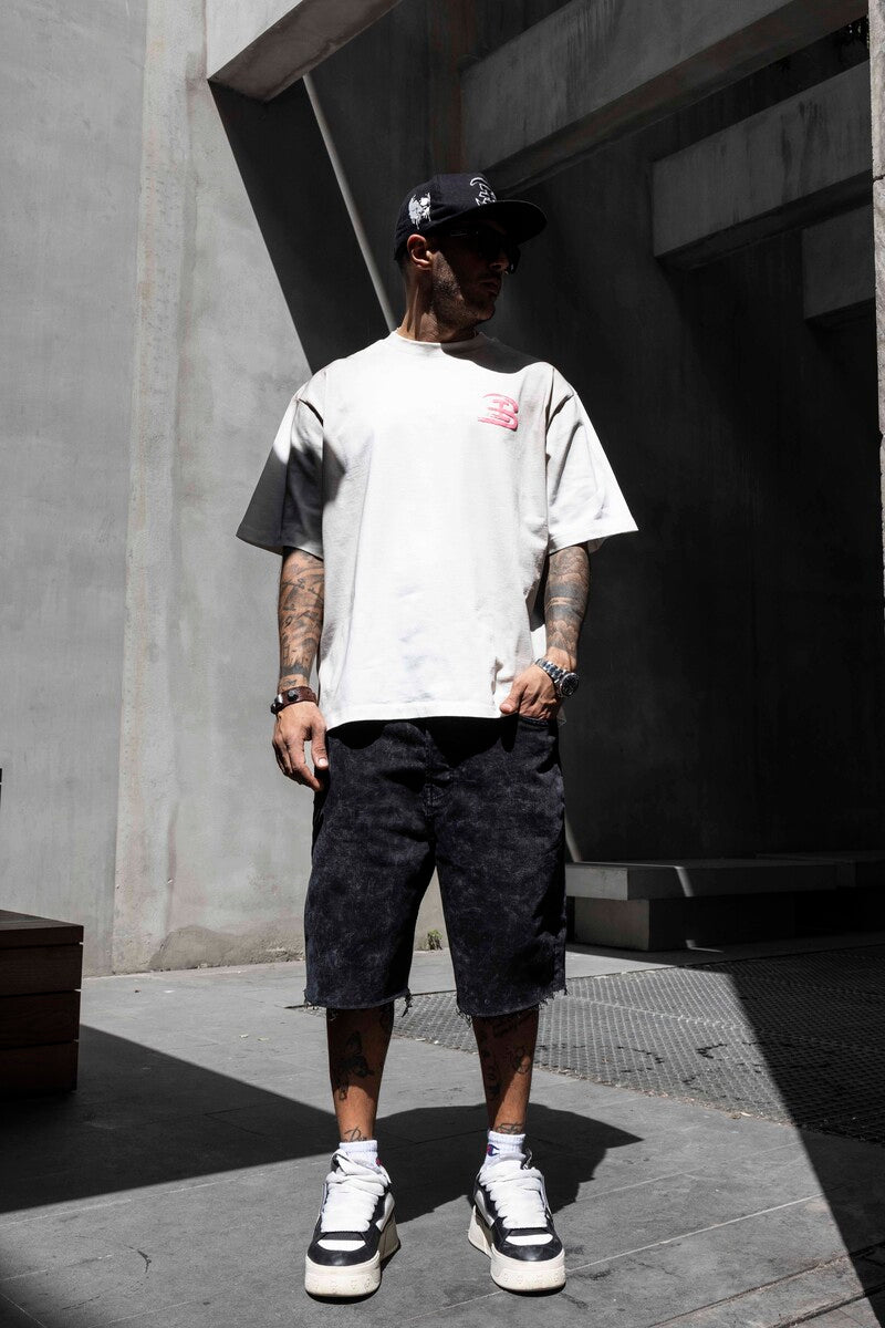 Graffiti Print Oversized Washed White T-Shirt 1860