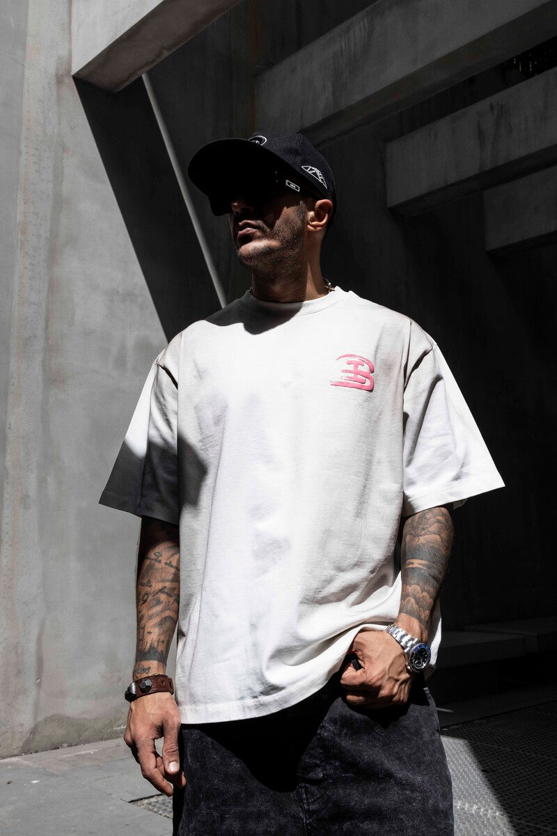 Graffiti Print Oversized Washed White T-Shirt 1860