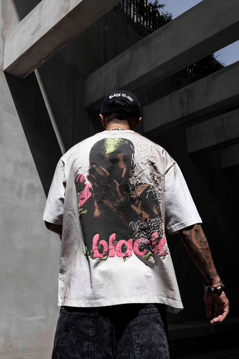 Graffiti Print Oversized Washed White T-Shirt 1860