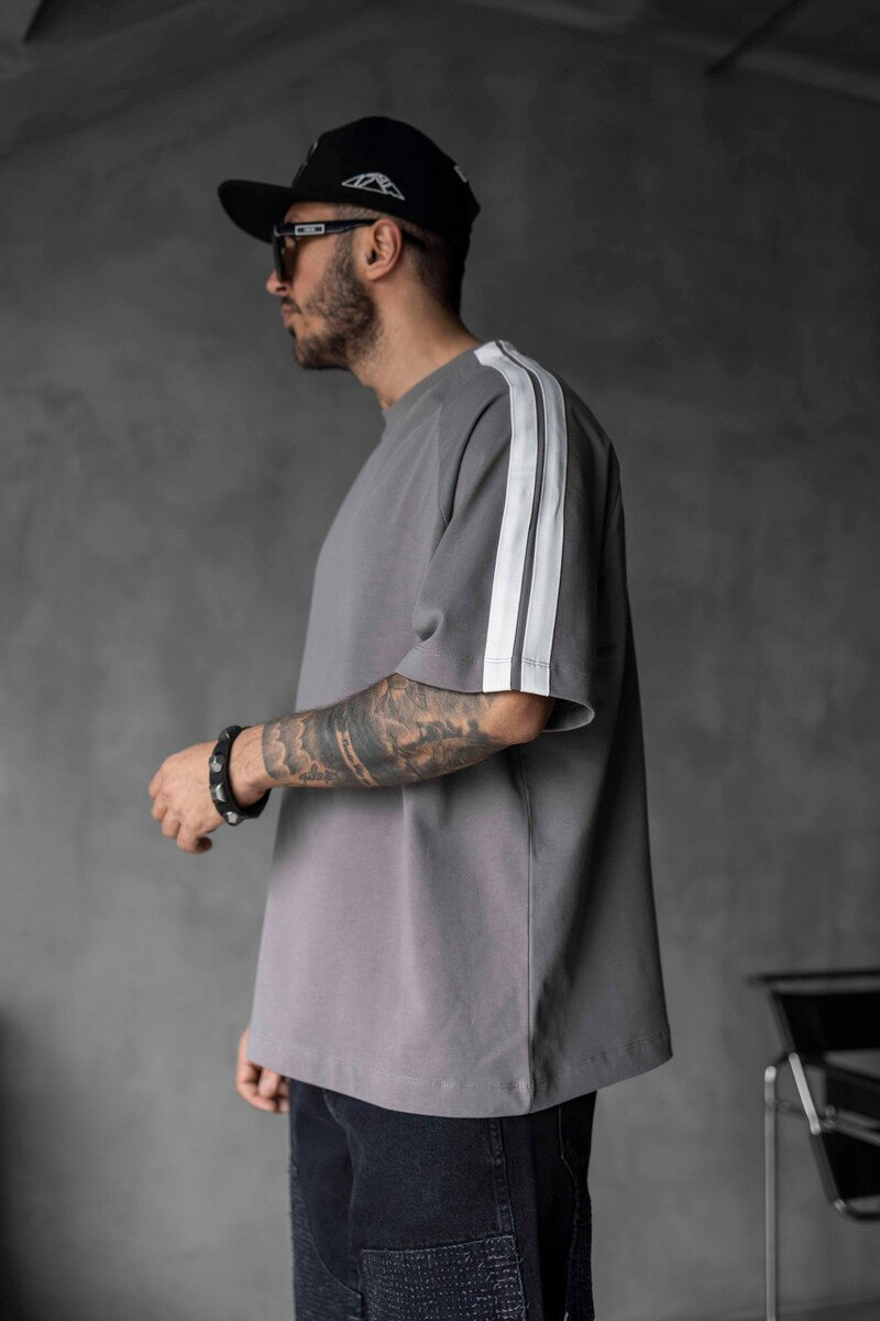 Gray Oversized T-Shirt with Black Stripes 1834