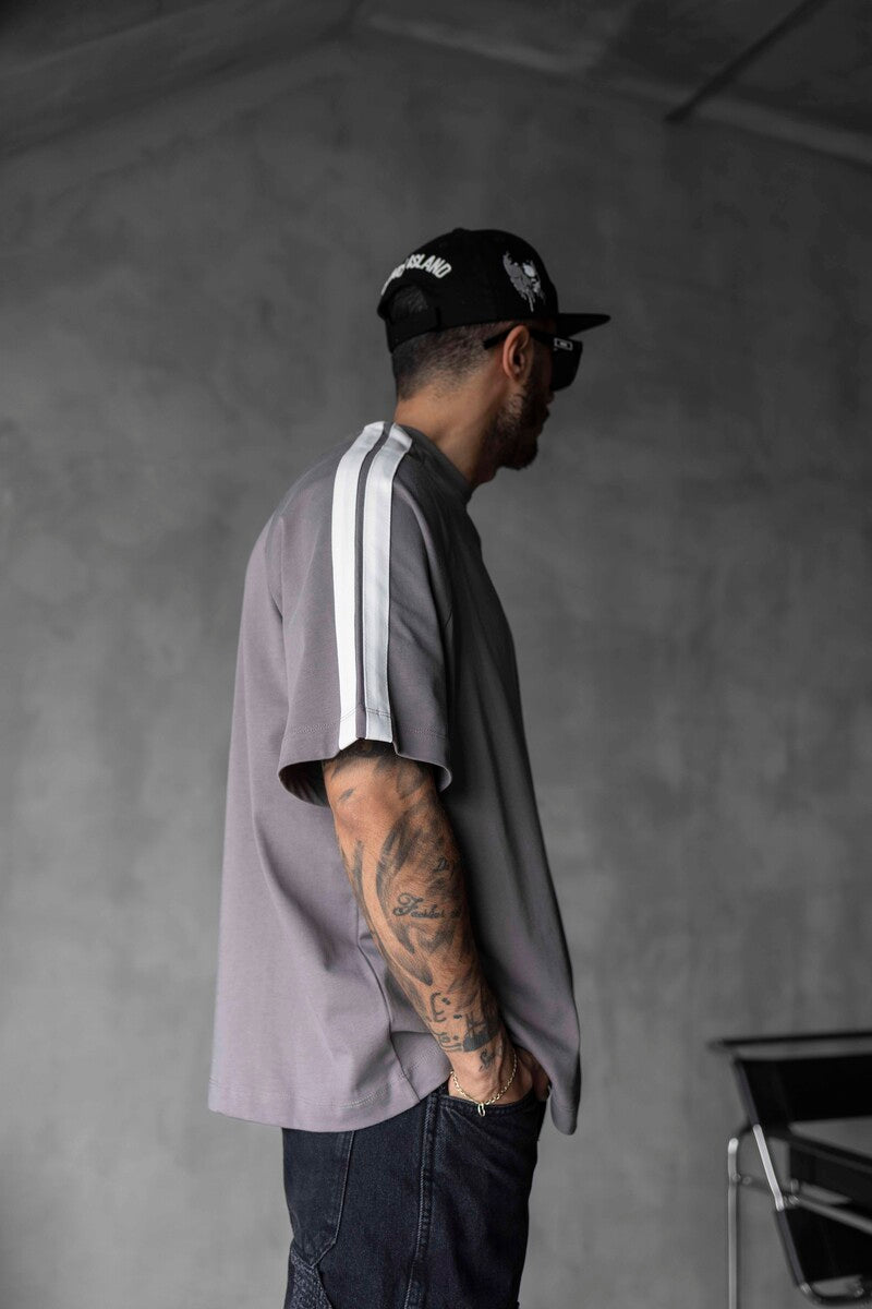 Gray Oversized T-Shirt with Black Stripes 1834