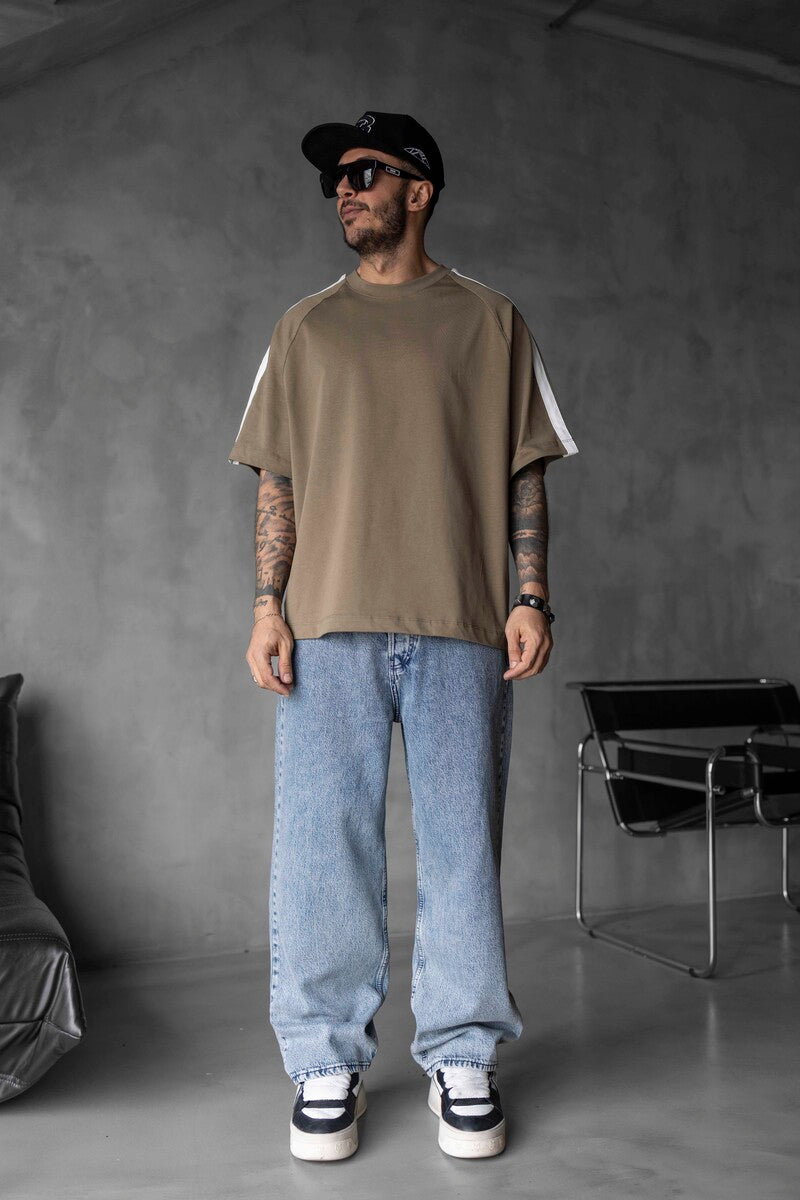 Green Oversized T-Shirt with Black Stripes 1834