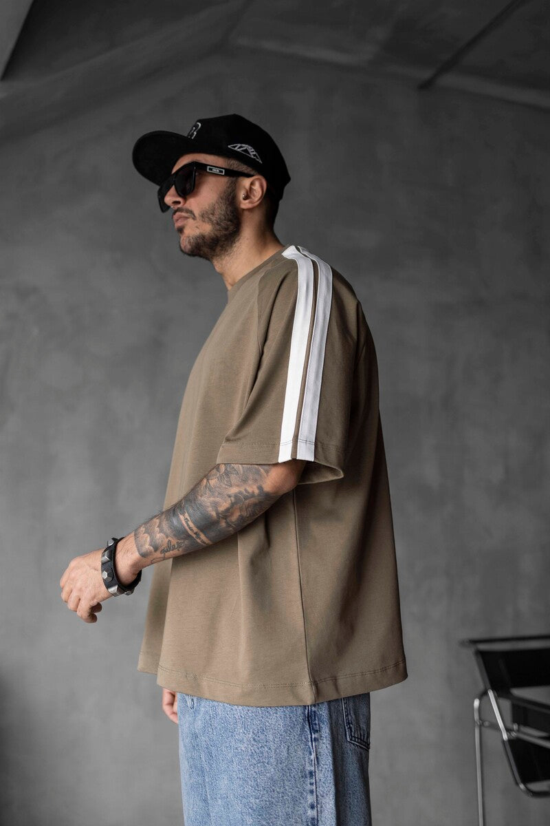 Green Oversized T-Shirt with Black Stripes 1834