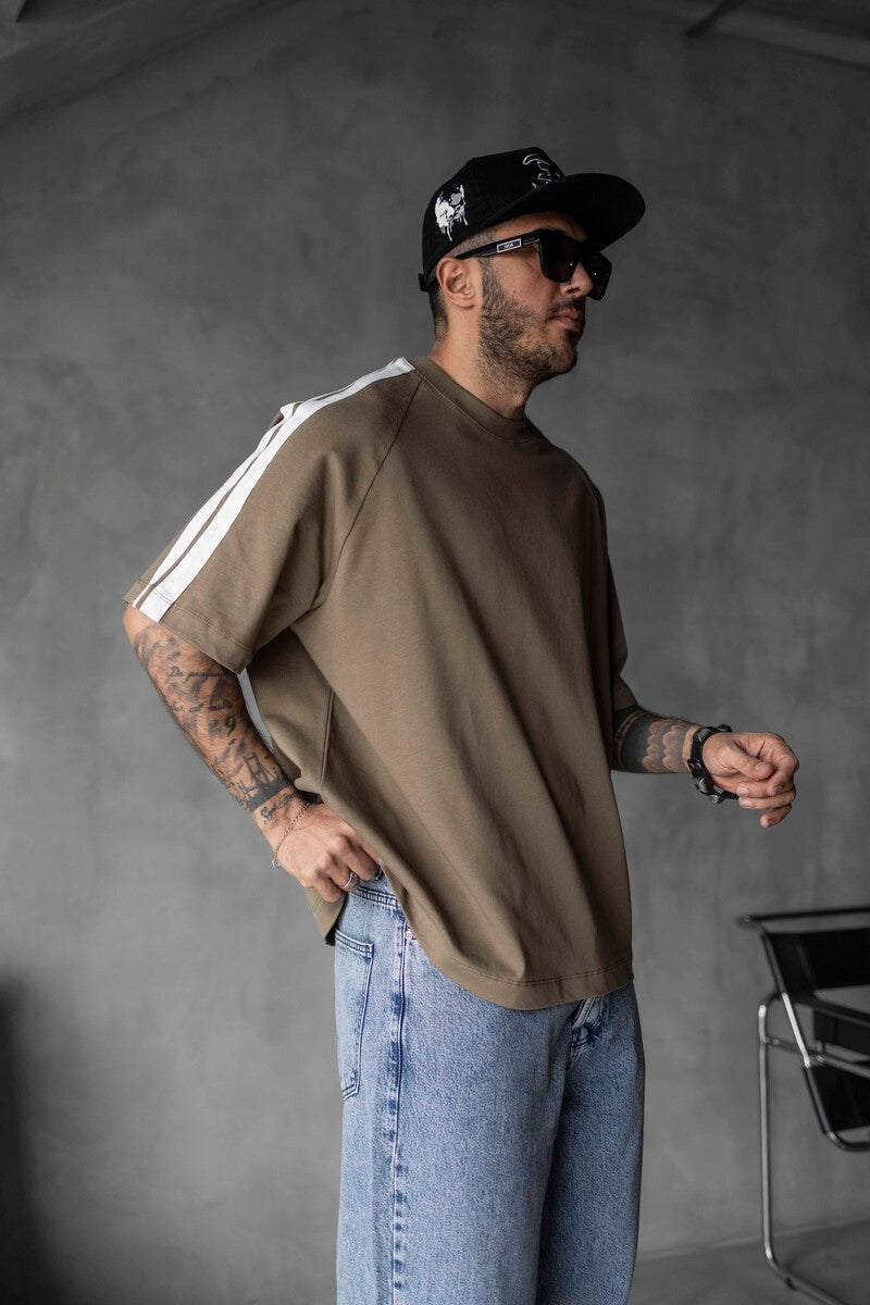 Green Oversized T-Shirt with Black Stripes 1834