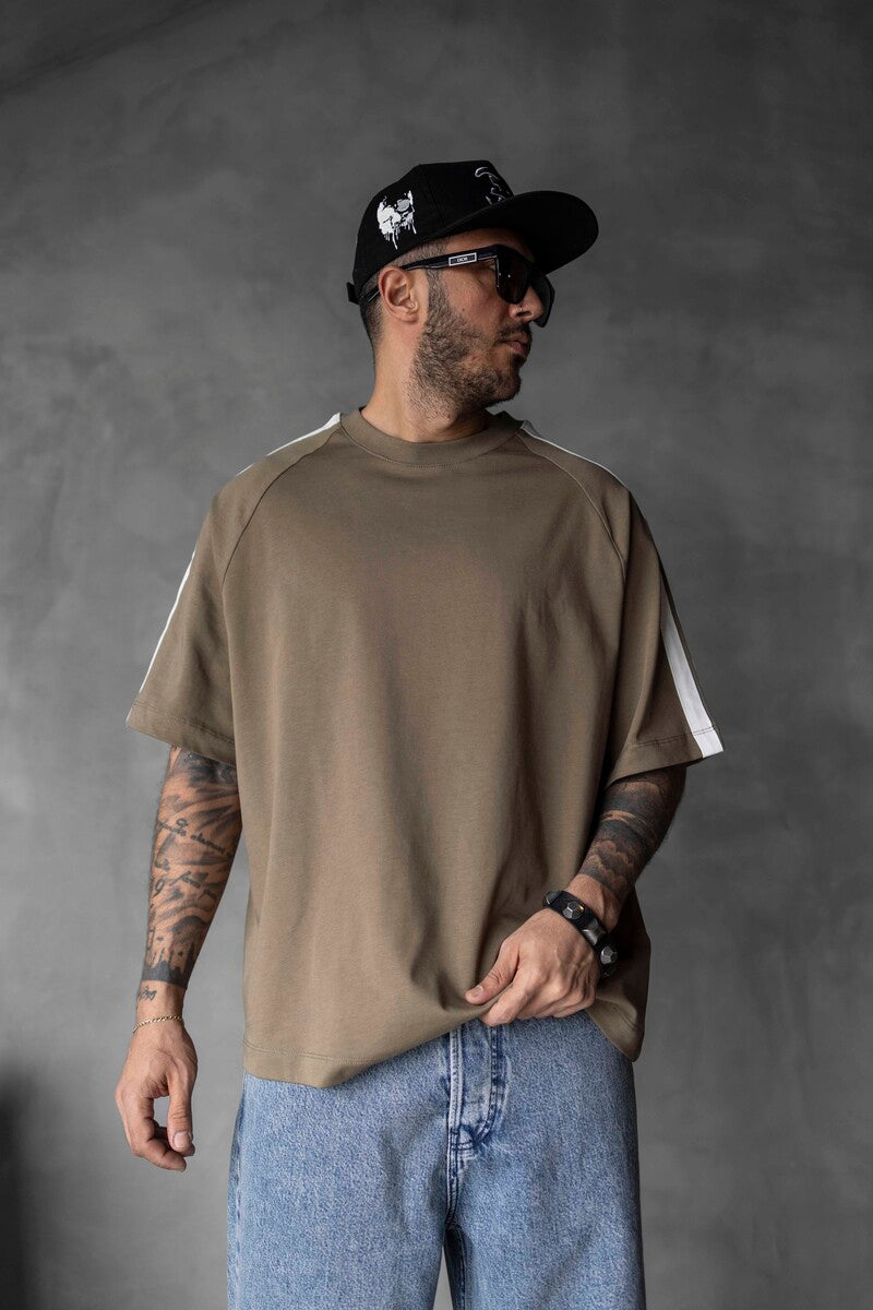 Green Oversized T-Shirt with Black Stripes 1834