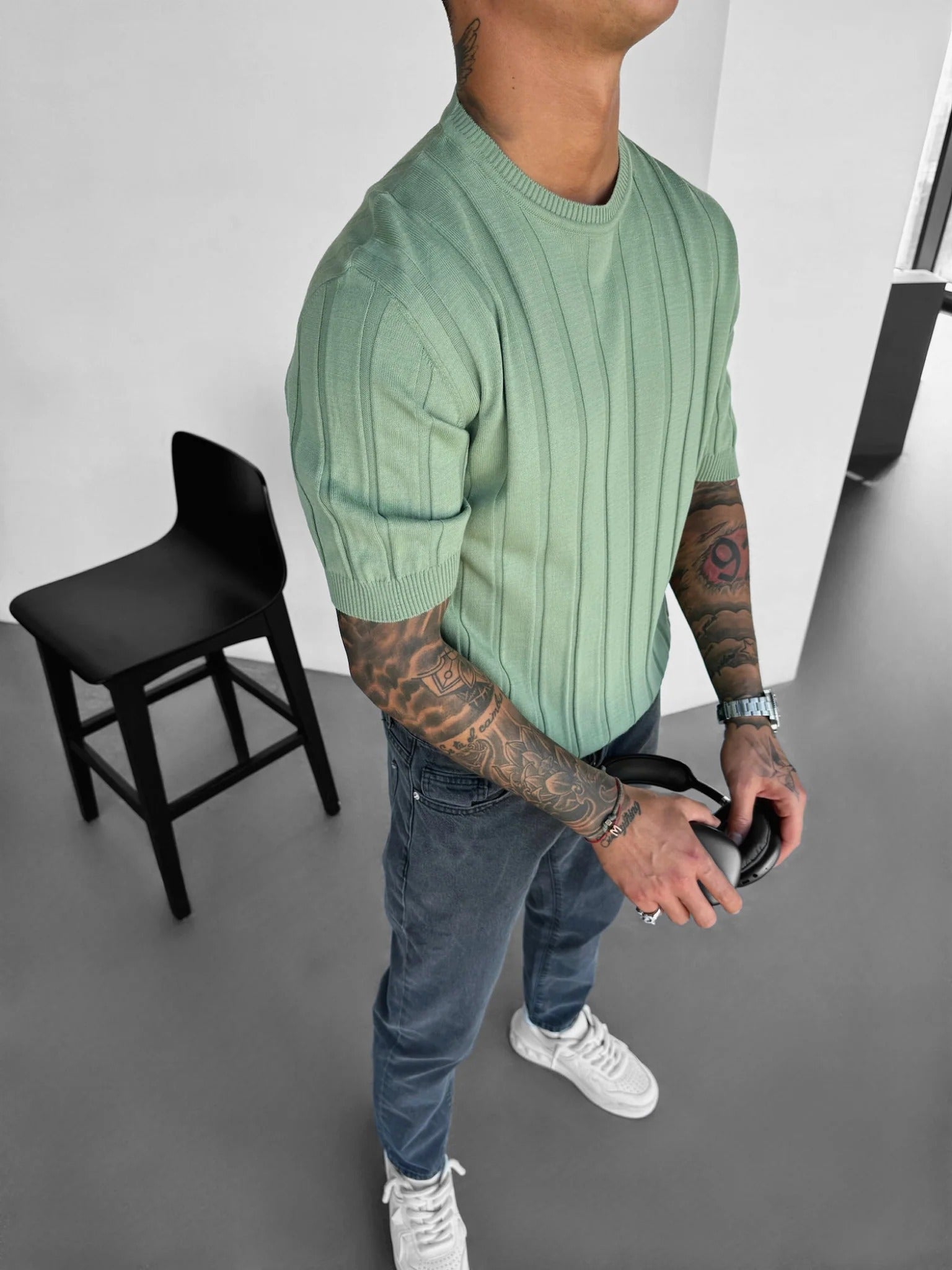 Regular Fit Knit Lines T-shirt - Grass