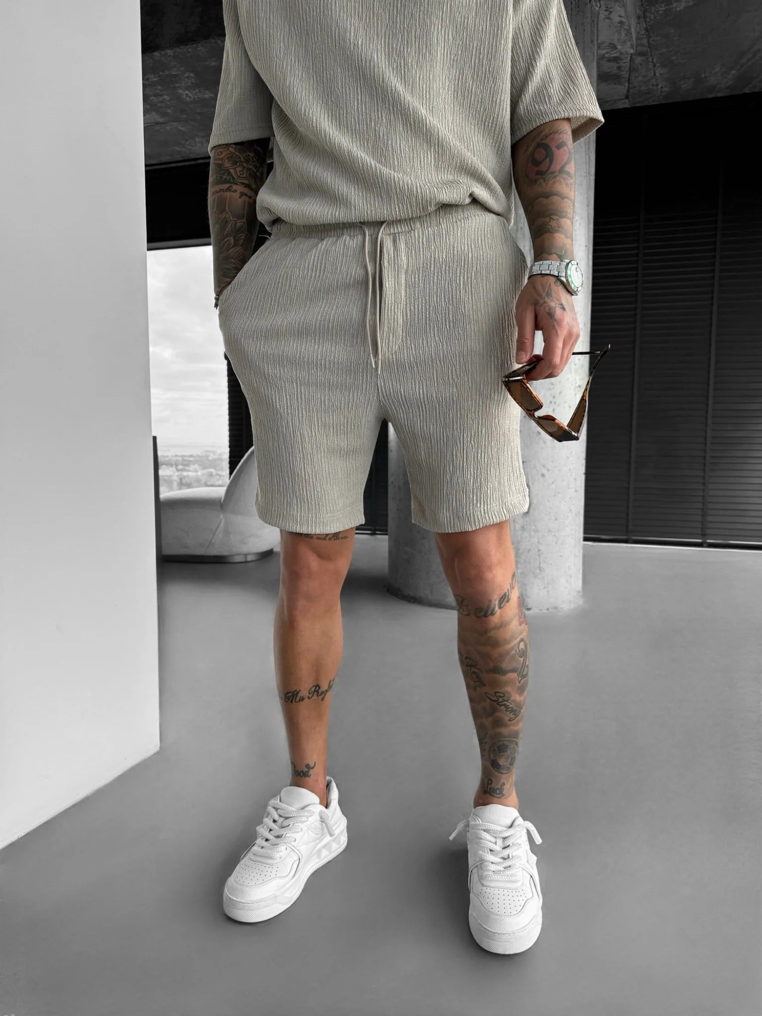 Loose Fit Crepe Shorts - Stone