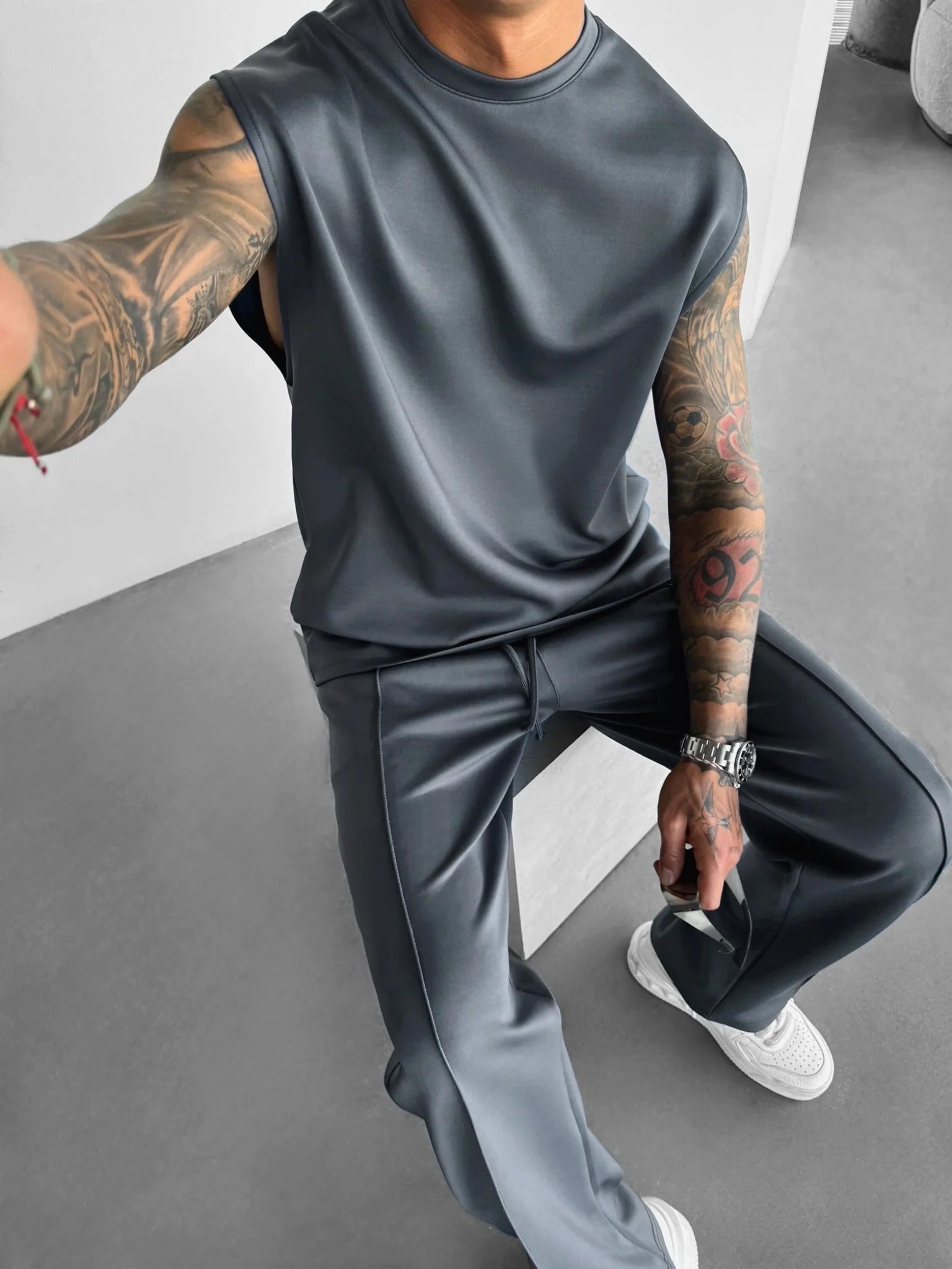 Loose Fit Diver Fabric Trousers - Anthracite