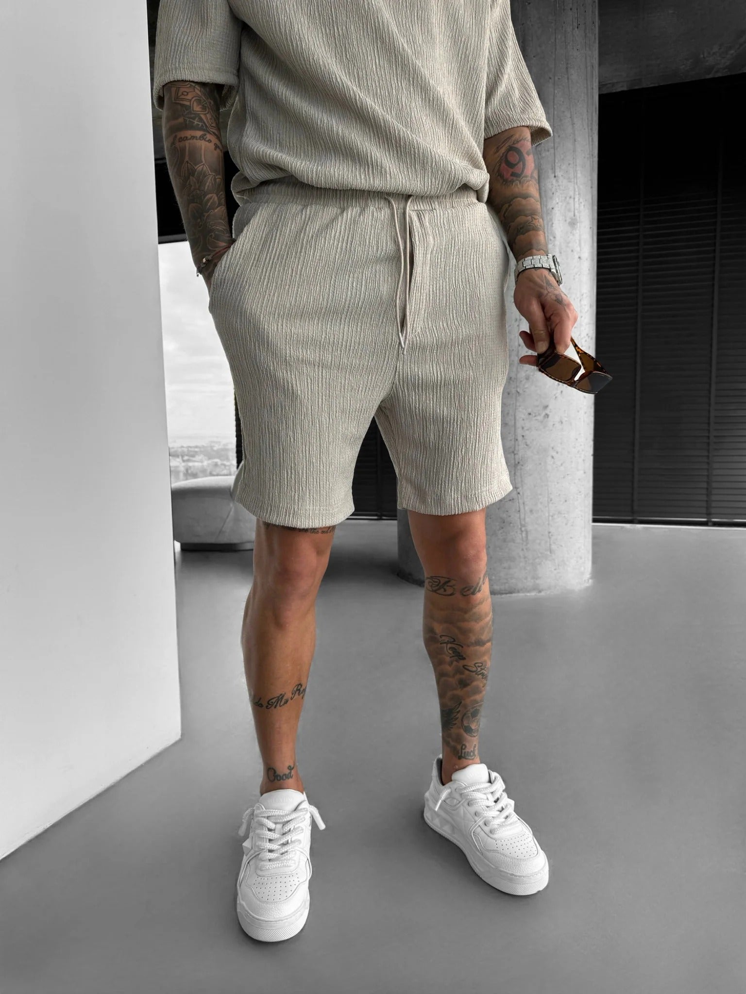 Loose Fit Crepe Shorts - Stone