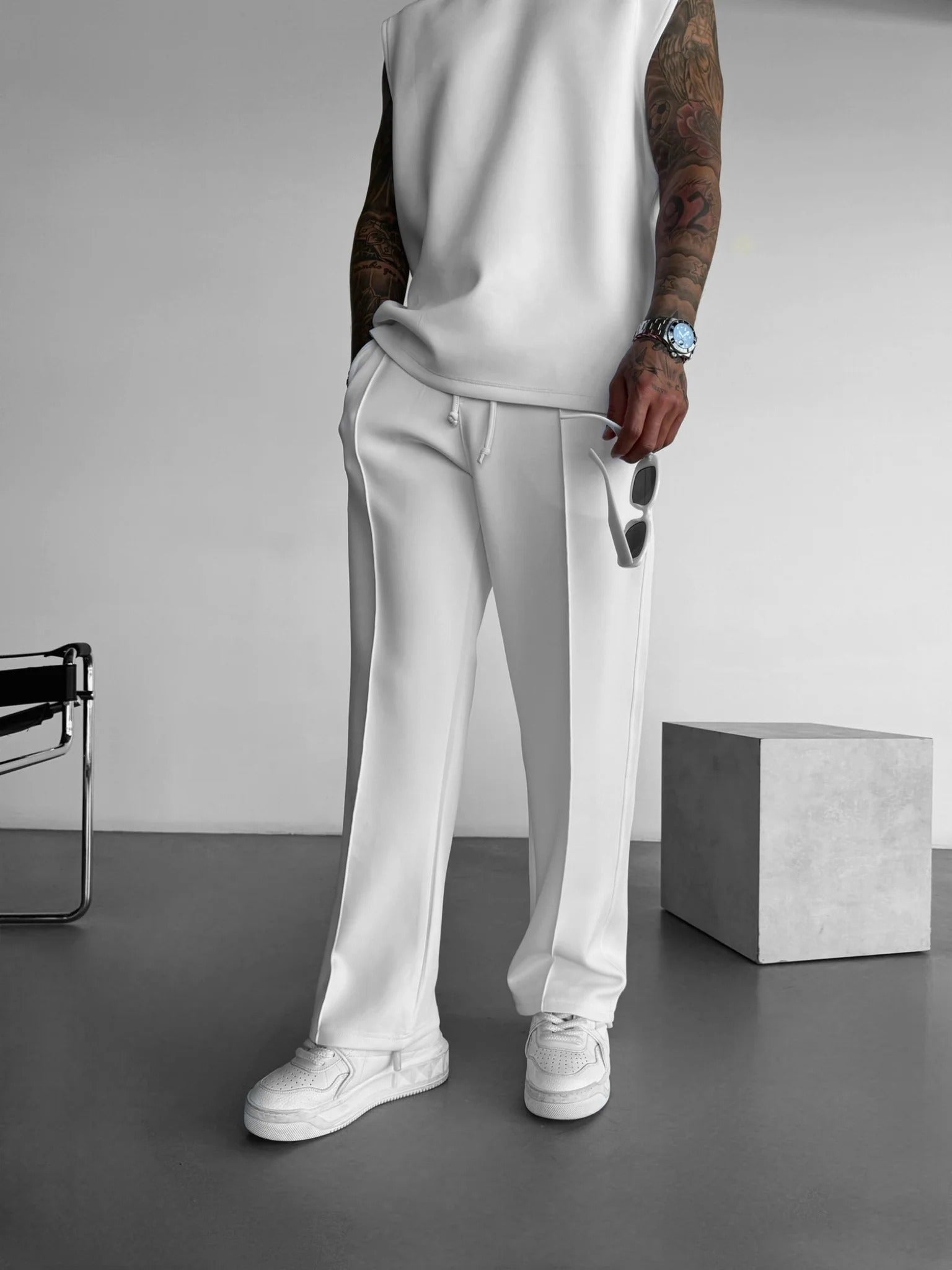 Loose Fit Diver Fabric Trousers - White