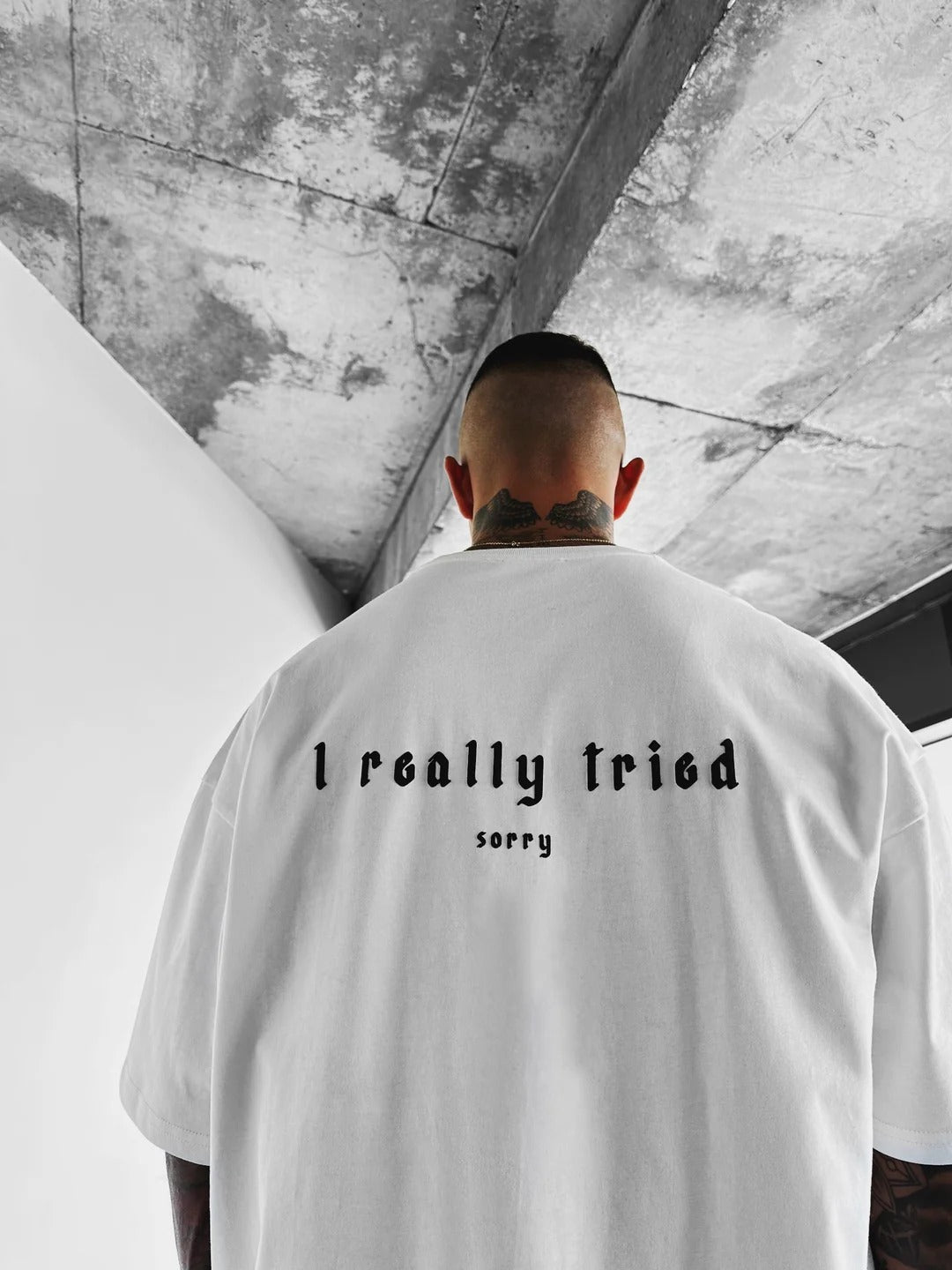 Oversize 'I Really Tried' T-shirt - Ecru