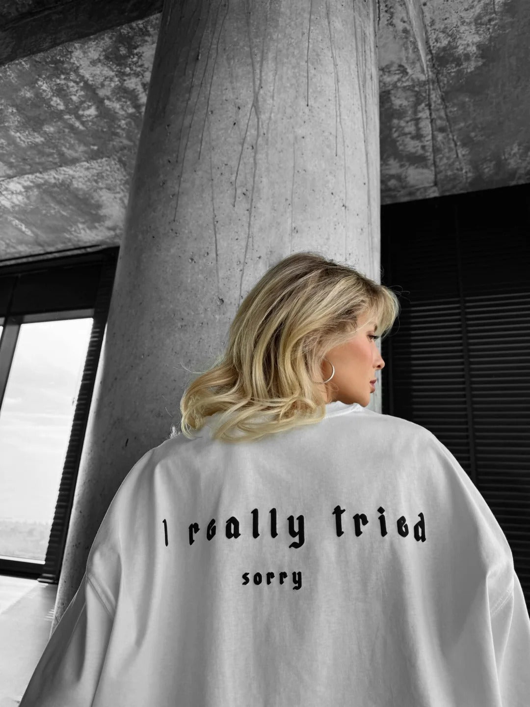 Oversize 'I Really Tried' T-shirt - Ecru