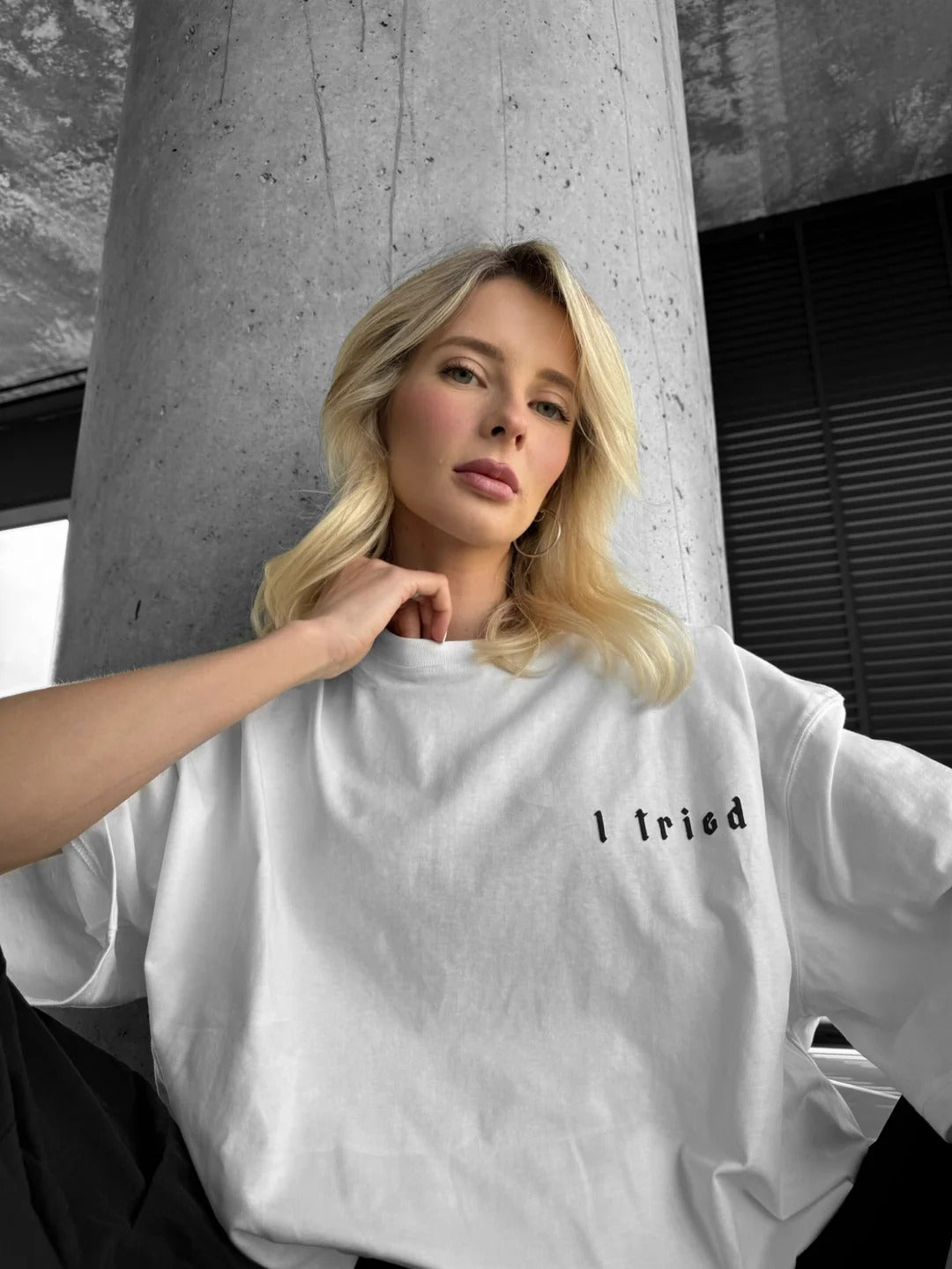 Oversize 'I Really Tried' T-shirt - Ecru