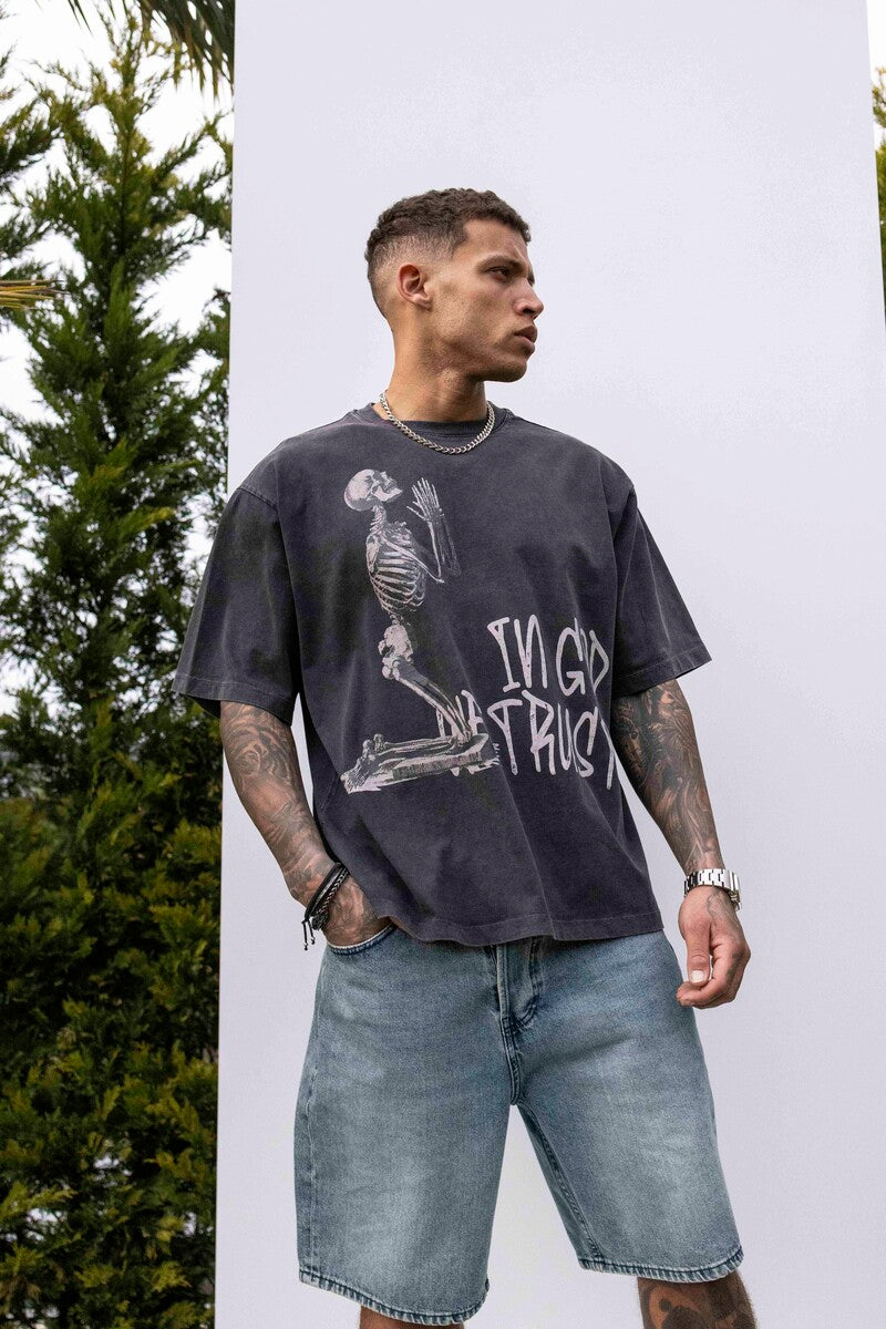 IN GOD WE TRUST PRINTED WASHED T-SHIRT ANTRA 1846