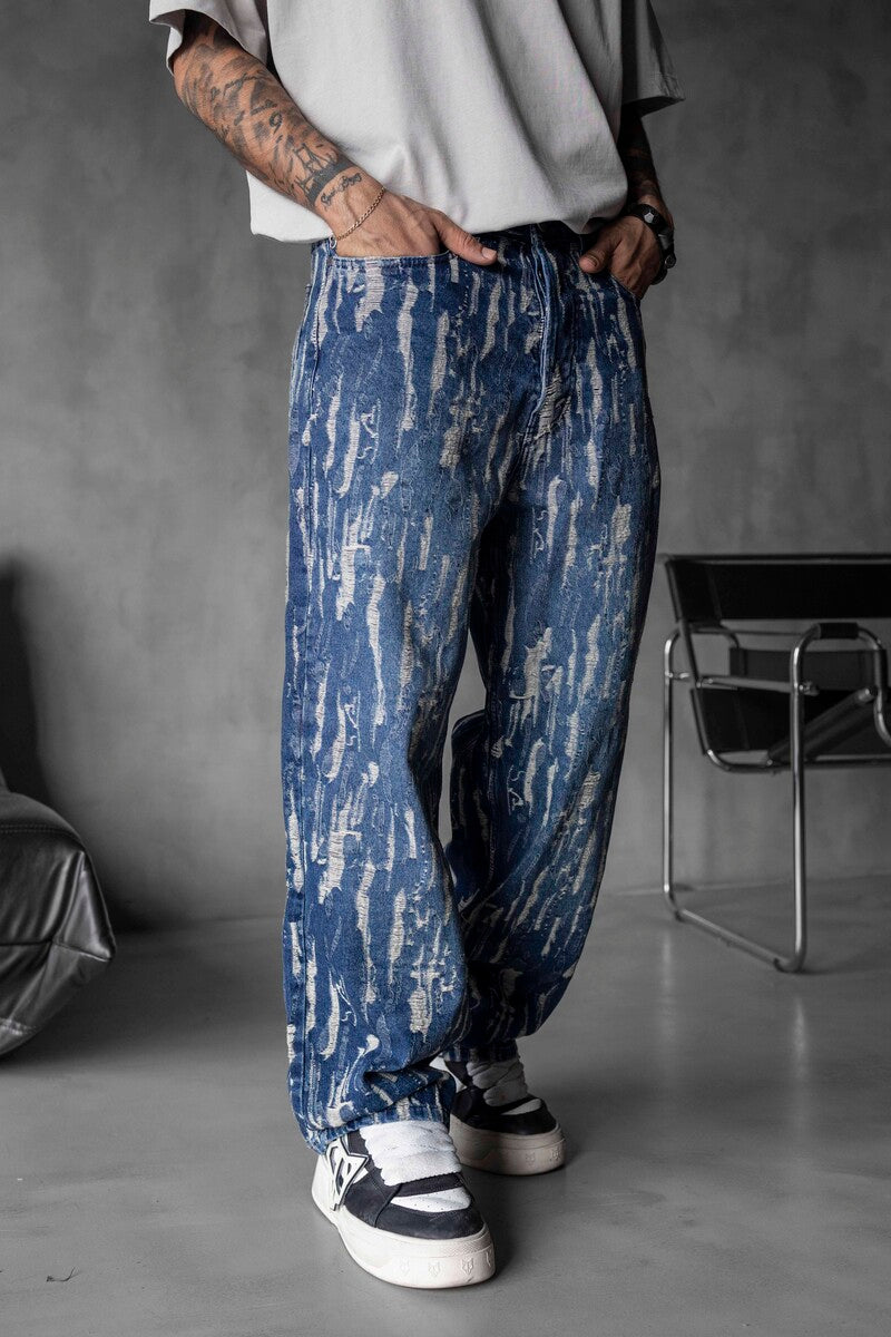 Jacquard Baggie Blue Denim Jeans 17104