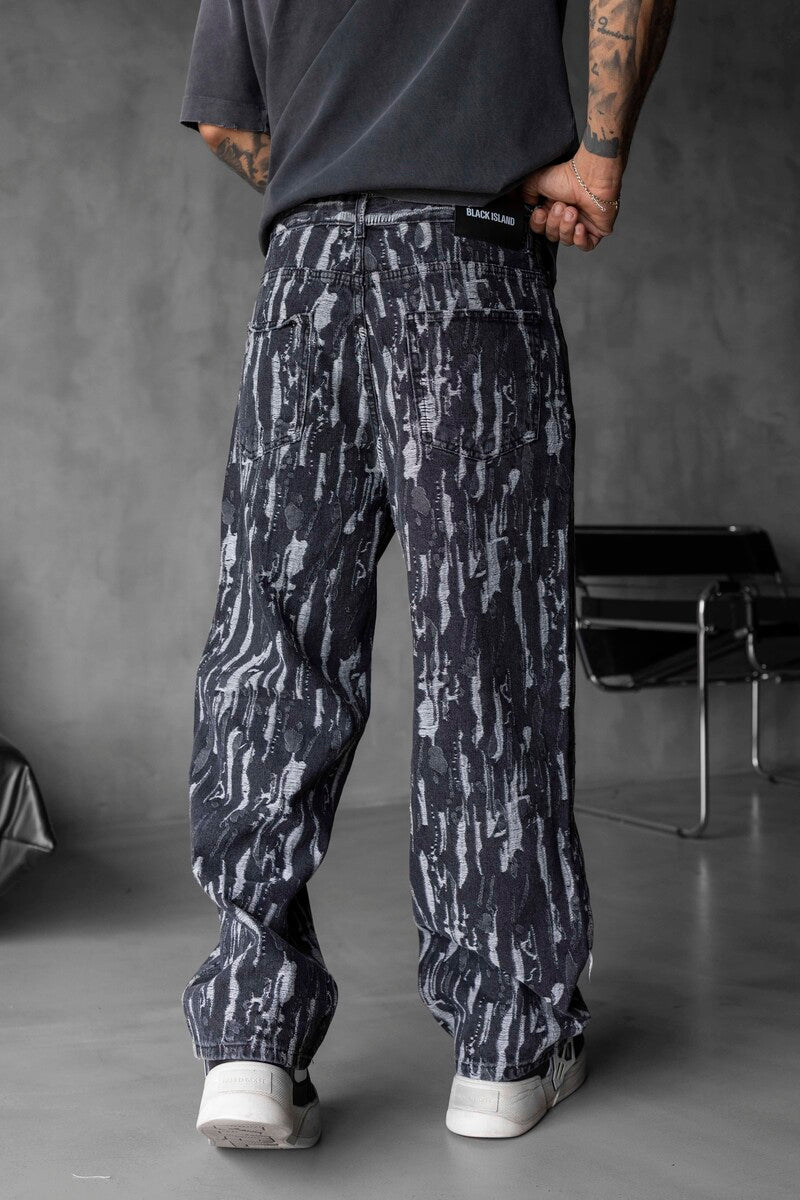 Jacquard Baggie Gray Denim Jeans 17033