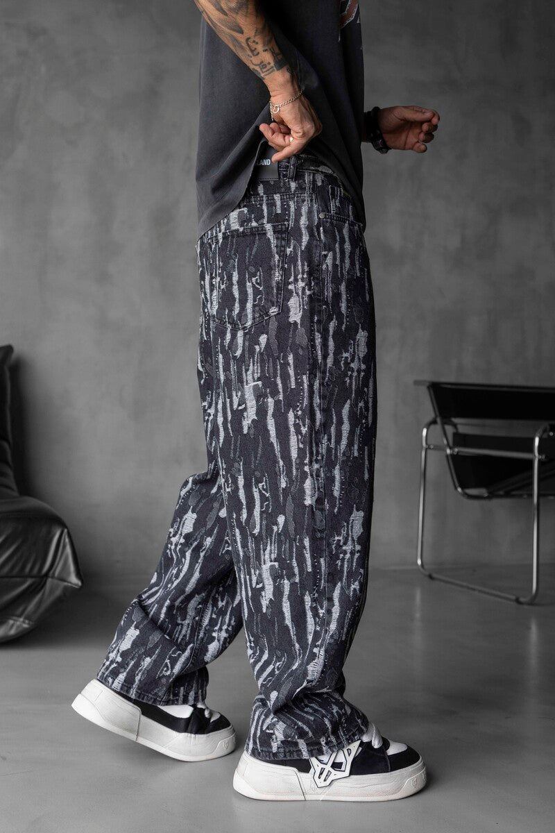 Jacquard Baggie Gray Denim Jeans 17033