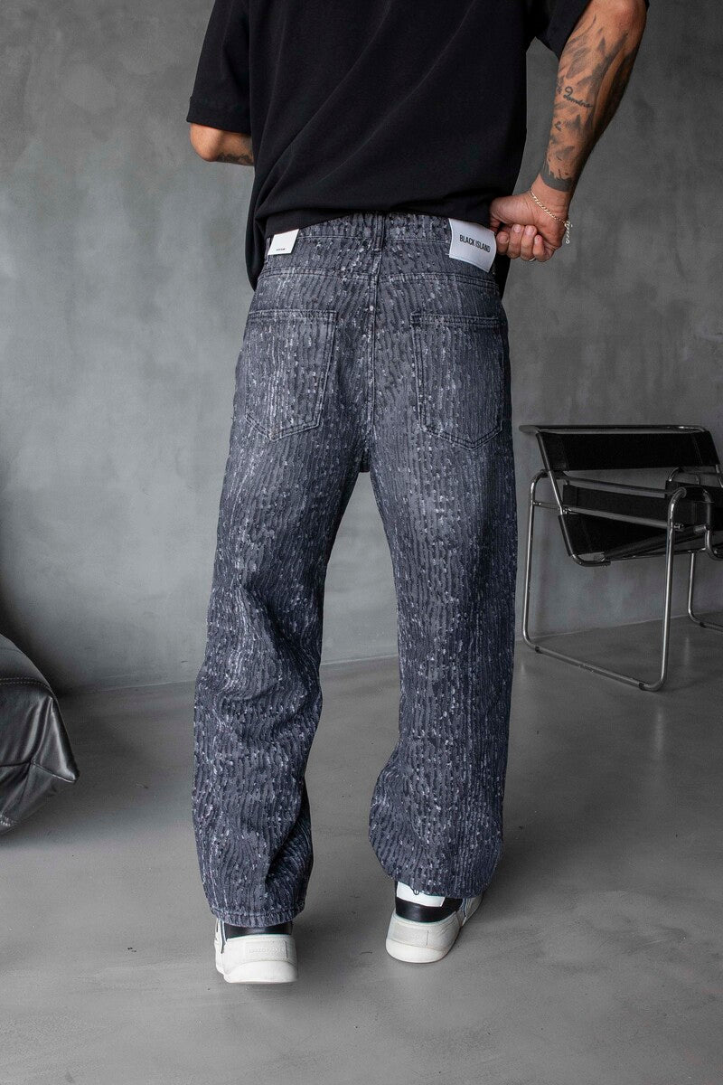 Jacquard Baggie Gray Denim Jeans 17074