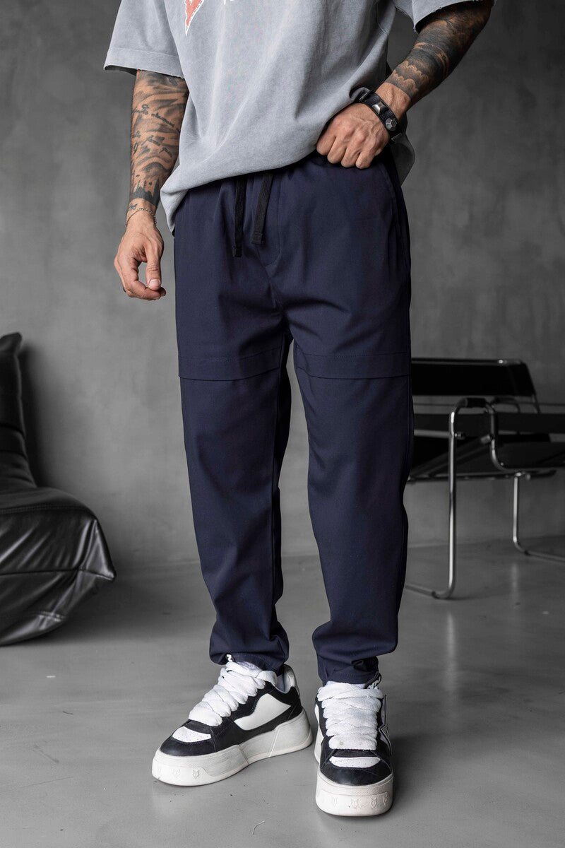 Belt-Detail Cargo Jogger Pants – Multi-Pocket Design Jogger Pants Blue 16382