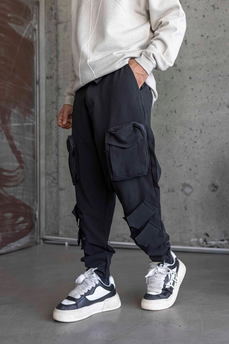 Belt-Detail Cargo Jogger Pants – Multi-Pocket Design Jogger Pants Black 16407