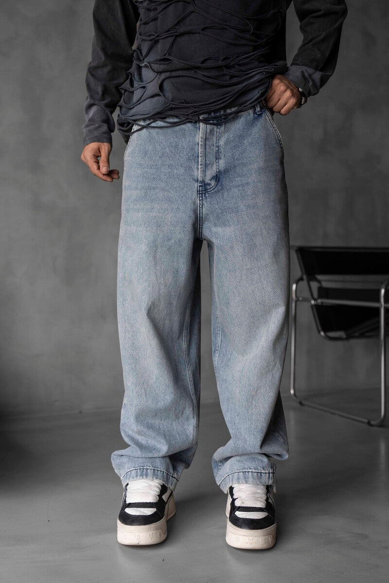 Light Blue Washed Loose Fit Jeans 17066