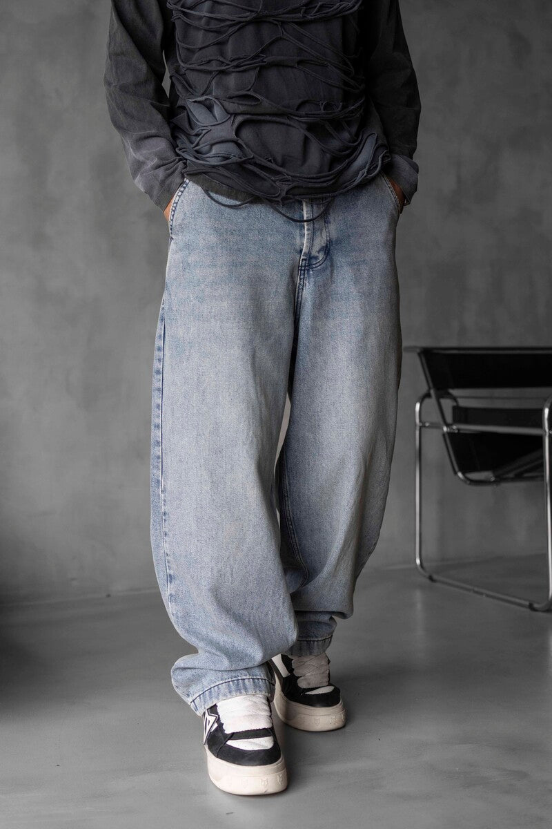 Light Blue Washed Loose Fit Jeans 17066
