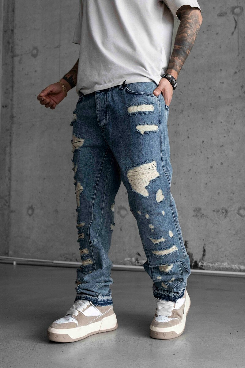 Loose Fıt Blue Ripped Jeans 16853
