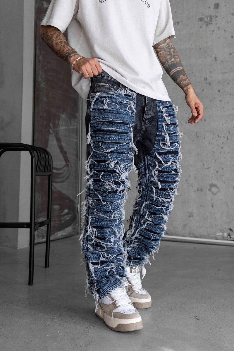 Loose Fıt Patterned Blue Jeans 16935