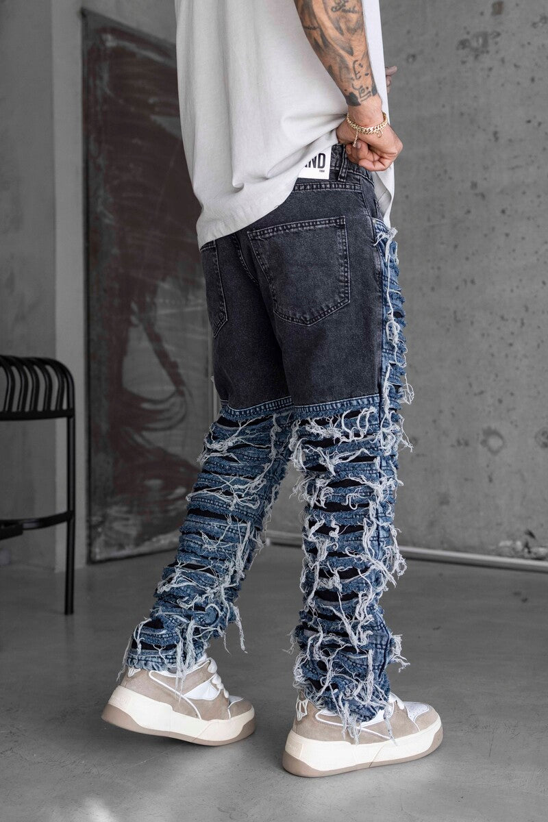 Loose Fıt Patterned Blue Jeans 16935