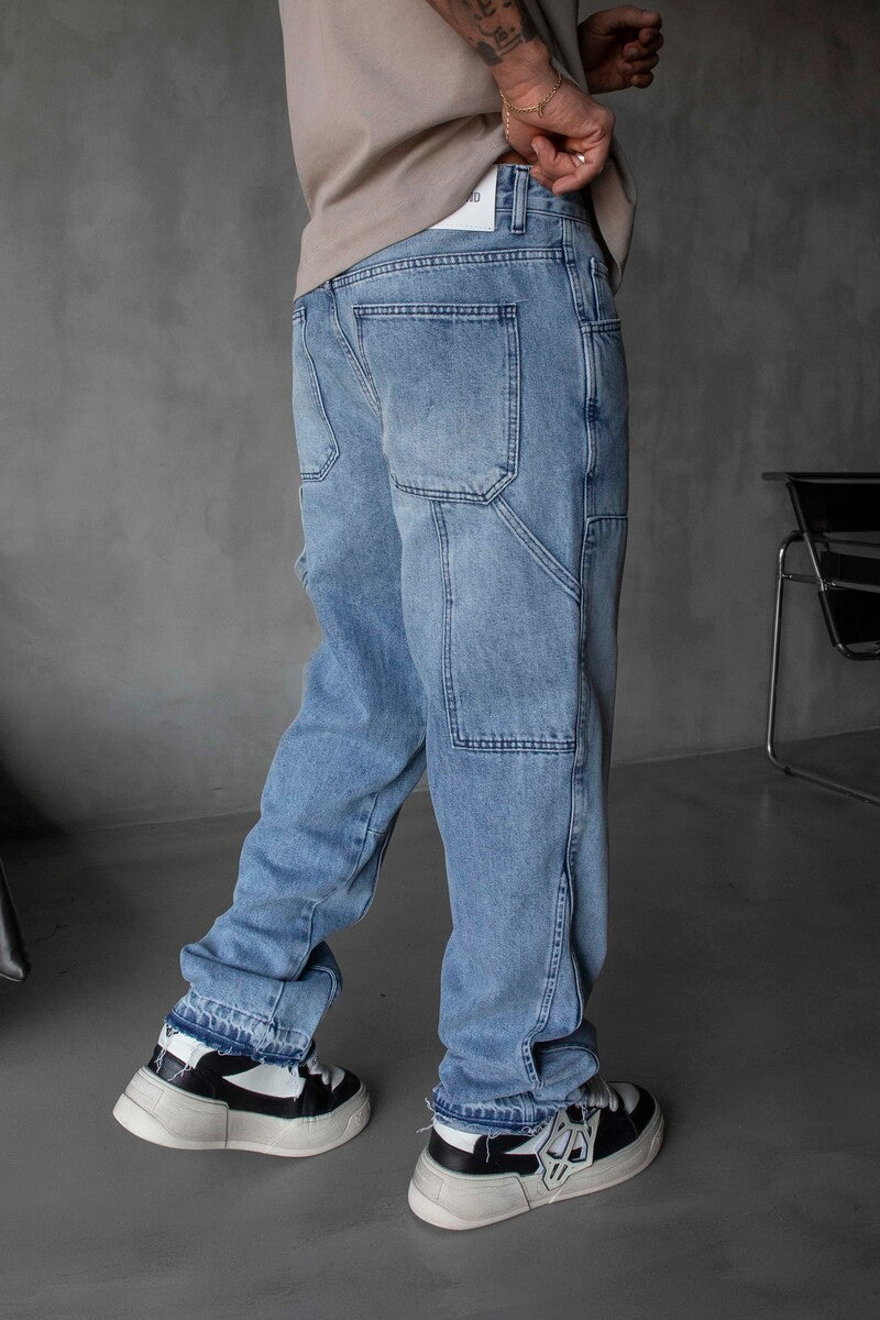 Loose Fit Patterned Blue Jeans 17062