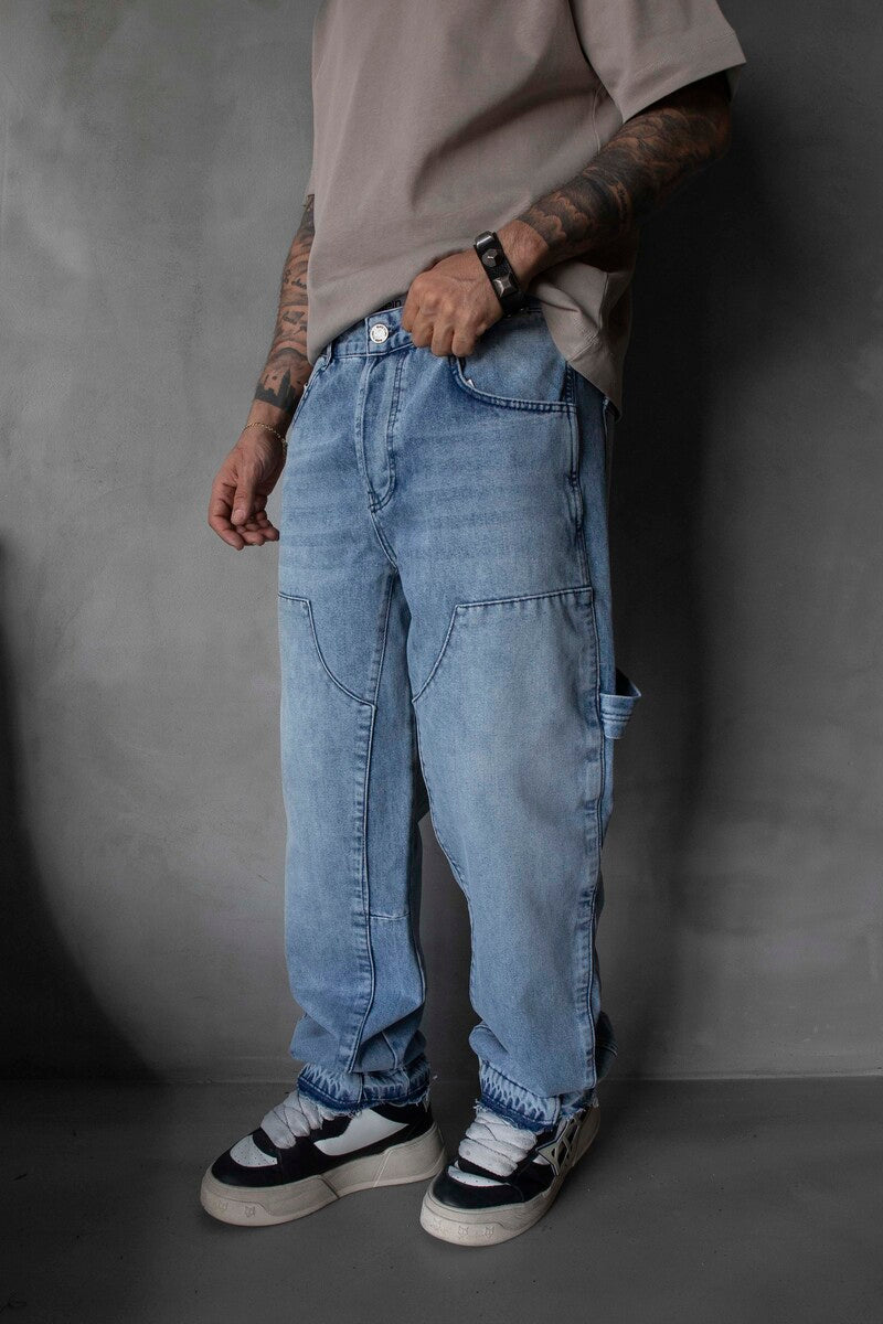 Loose Fit Patterned Blue Jeans 17062